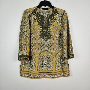 Jones New York Paisley Print Embrodered Top Size Small